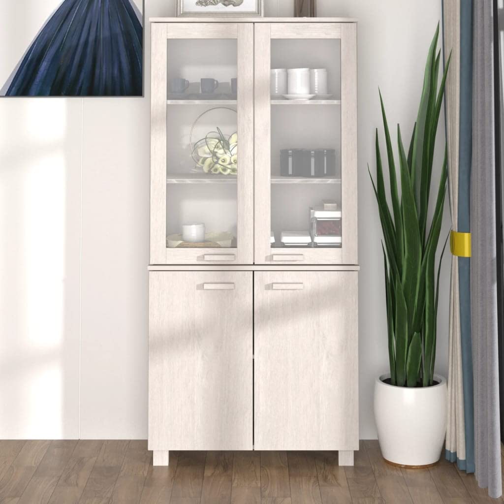 vidaXL Solid Pine Wood and MDF Highboard Hamar Collection in White – Ample Storage Side Cabinet with Shelves and Doors for Spacious Interior Organization