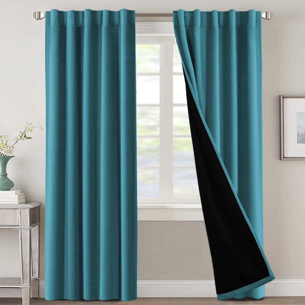H.VERSAILTEX 100% Blackout Curtains for Bedroom with Black Liner Full Room Darkening Curtains Thermal Back Tab/Rod Pocket Window