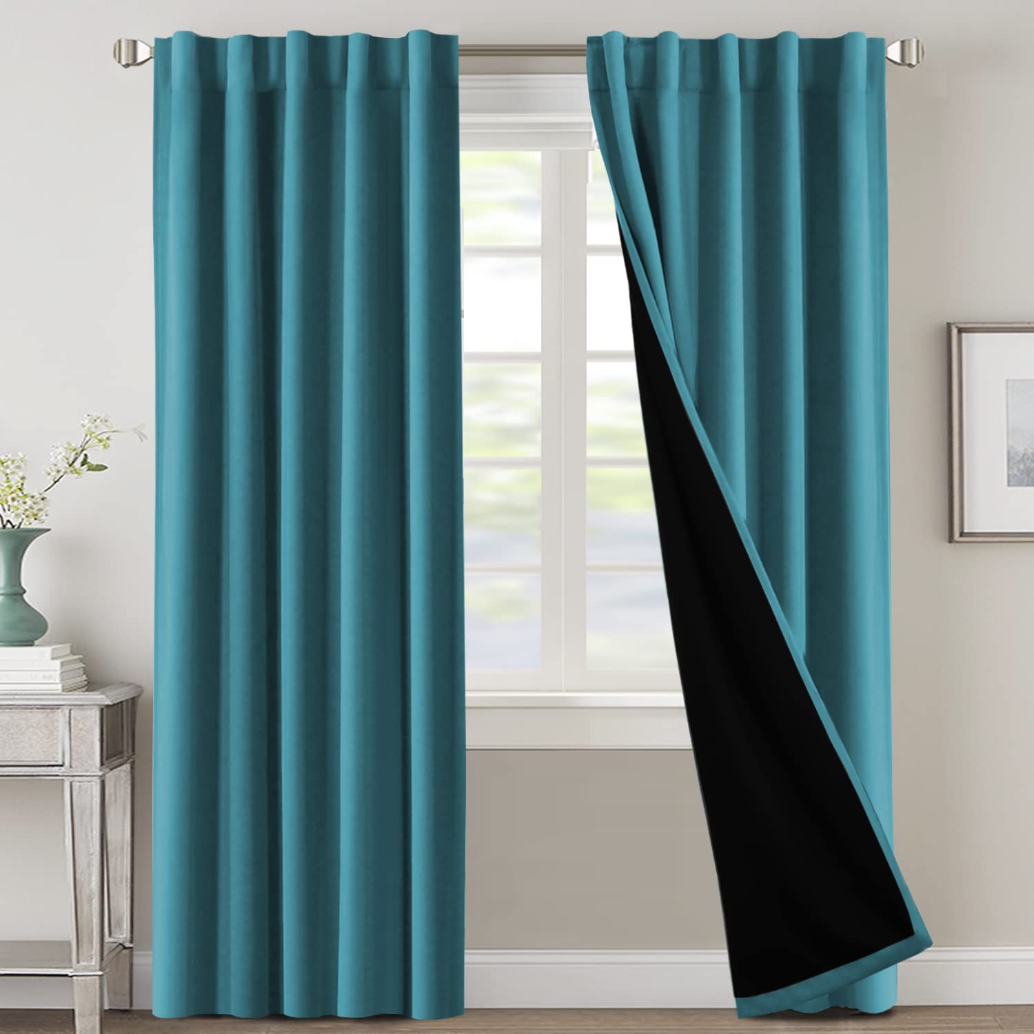 H.VERSAILTEX 100% Blackout Curtains for Bedroom with Black Liner Full Room Darkening Curtains Thermal Back Tab/Rod Pocket Window