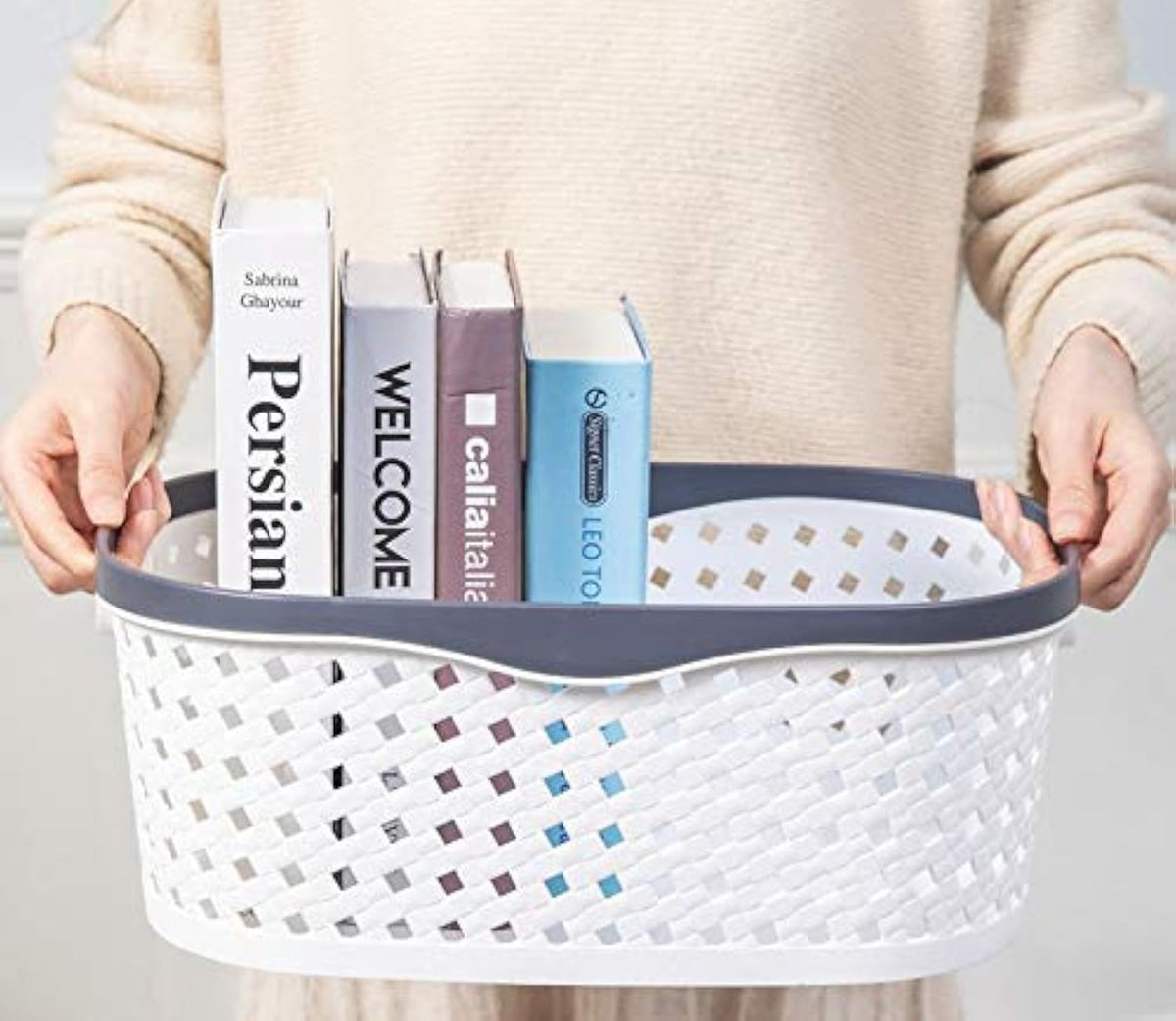 HOMIES, 1 Pc, Plastic Portable hollow Storage Organizer Basket with Handles, Shower Caddy Tote Portable Storage Bins for Bathroo