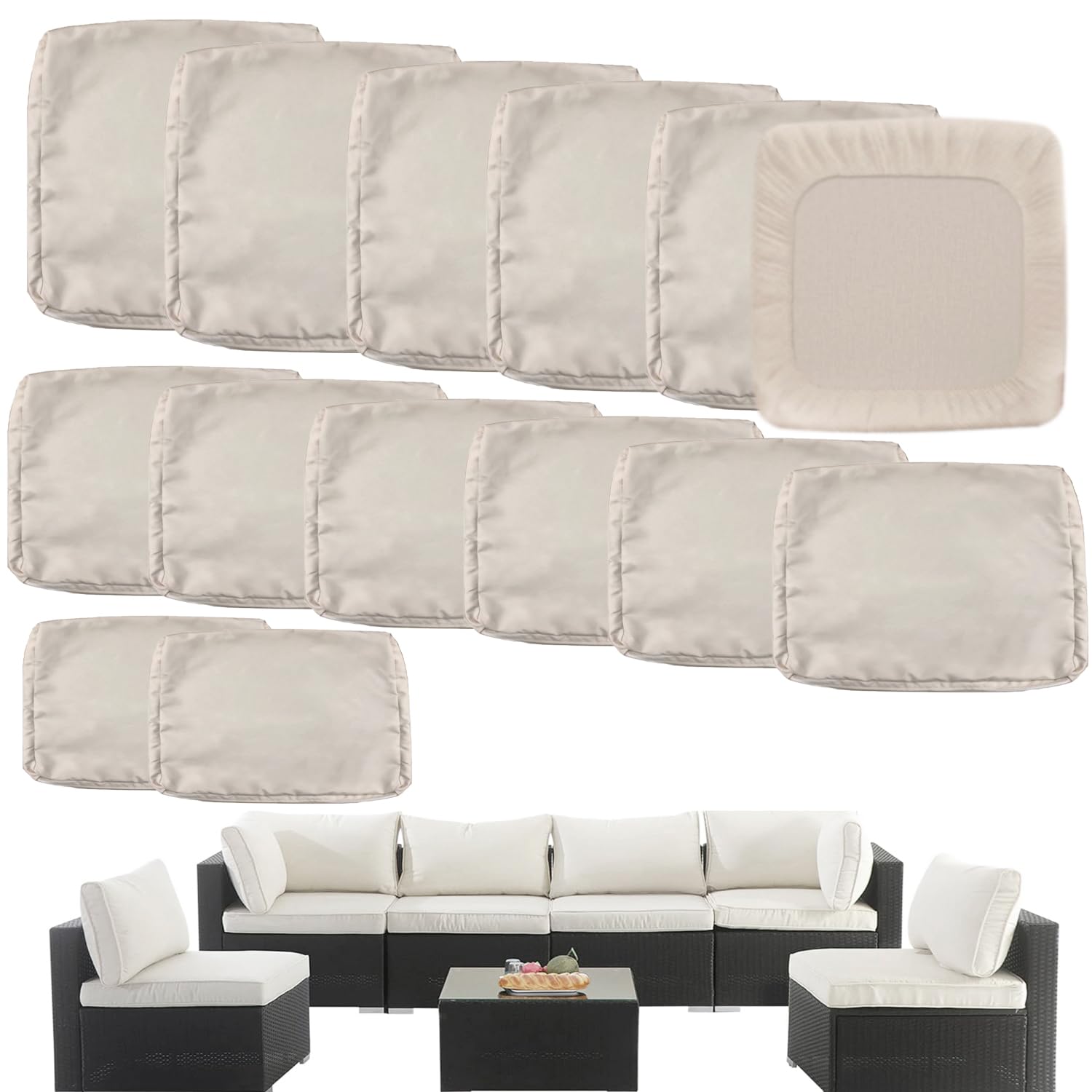 Tecosara Outdoor Cushion Covers Replacement 14 Pcs Patio Cushion Covers Fit For 7Pieces 6-Seater Wicker Rattan Sectional Couch S