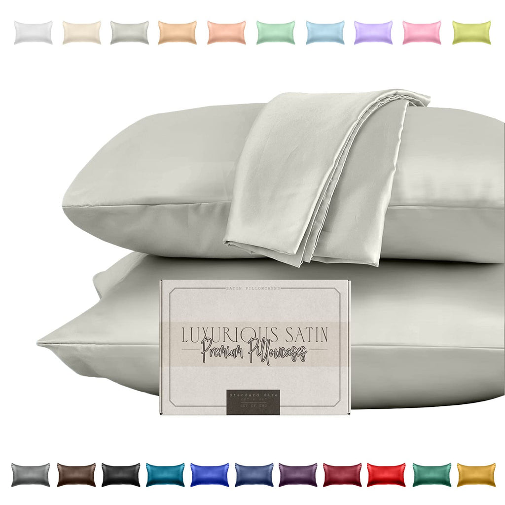 Elegant Comfort Silky And Luxurious 2-Piece Satin Pillowcase Set For Healthier Skin And Hair, Hidden Zipper Closure And Beautifully Packaged, Satin Pillowcase Set, King, Light Jade