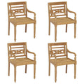 vidaXL 4X Solid Teak Wood Batavia Chairs Outdoor Patio Balcony Backyard Terrace Lounge Dinner Dining SeatingWooden Yard Home Furniture