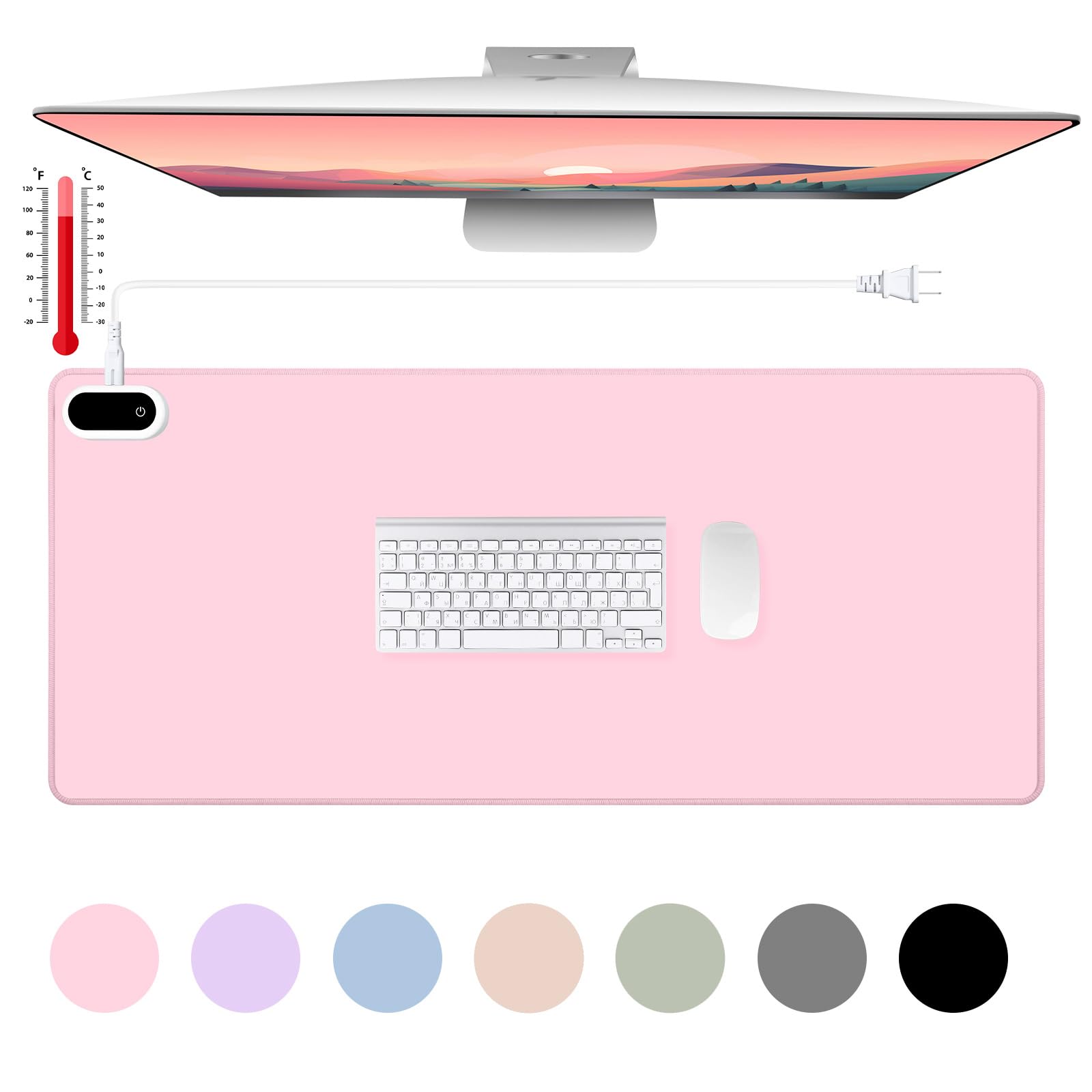 Konohan Heated Large Desk Mat Pu Leather Warm Mouse Pad With 5 Heating Levels & 4 Hour Auto Shut-Off, 31.5' X 13', Pink Color