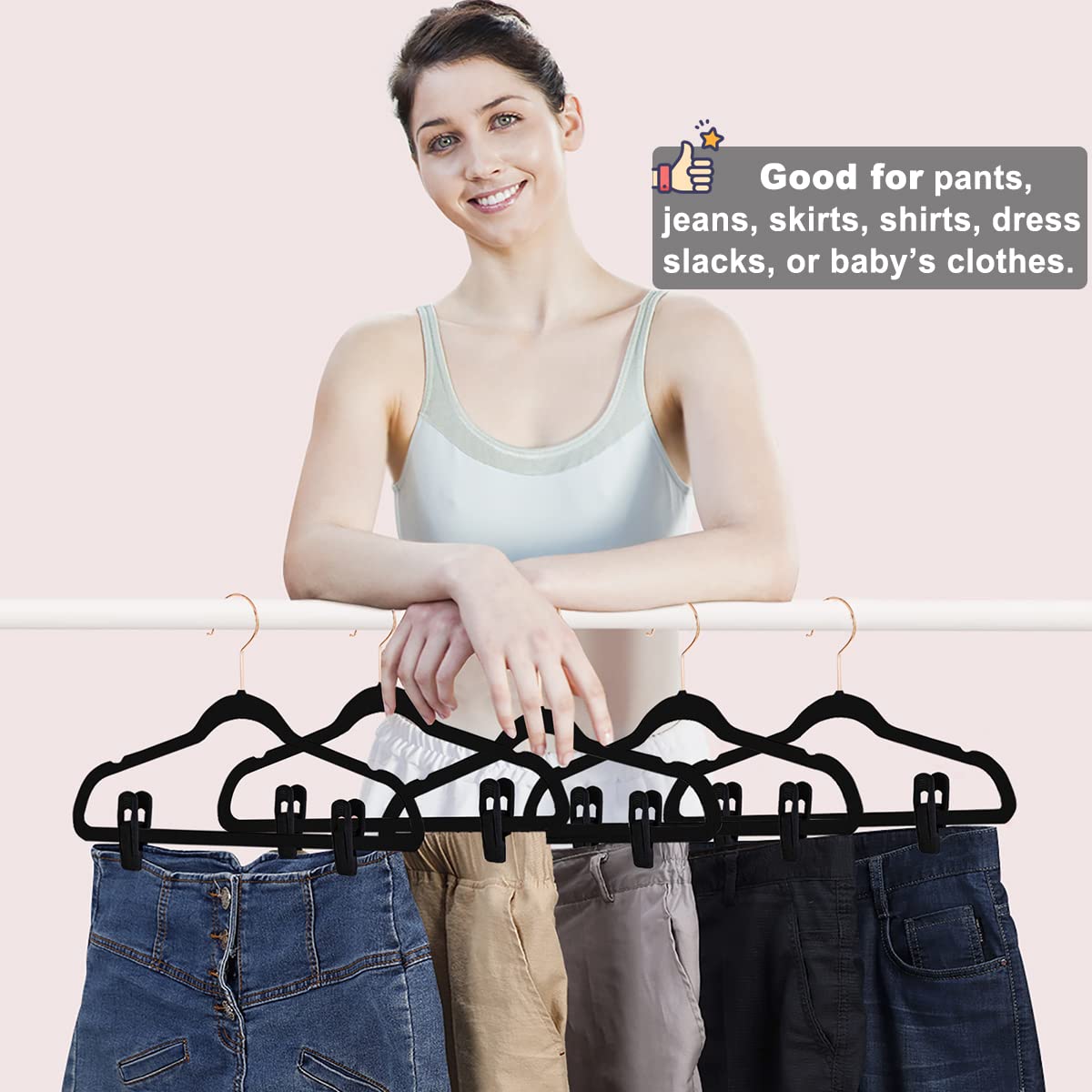 Tofiigrem Black Velvet Hanger Clips (60-Pack), Strong Velvet Hangers Clips For Velvet Hangers, Pant Skirt Hanger Velvet Clips Fi