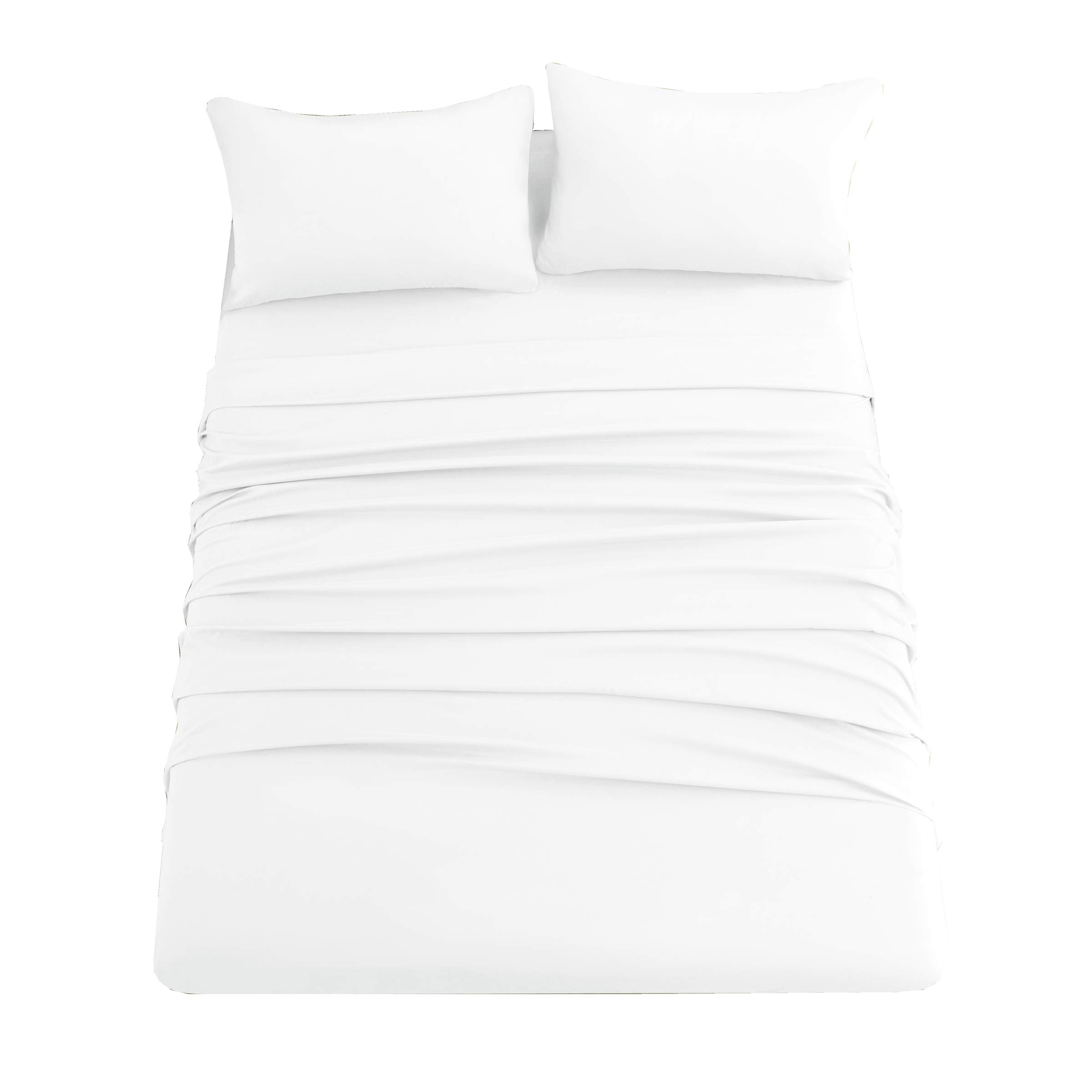 Ghooss 4 Piece Bed Sheet Set(Full,White)-1 Flat Sheet,1 Fitted Sheet And 2 Pillowcases,Microfiber Super Soft,Machine Washable &