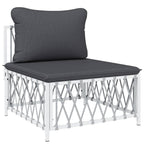 vidaXL Patio Middle Sofa in White Woven Fabric – Durable Outdoor Seat with Cushions, Modular, Flexible Design and Powder-Coated Steel Frame.