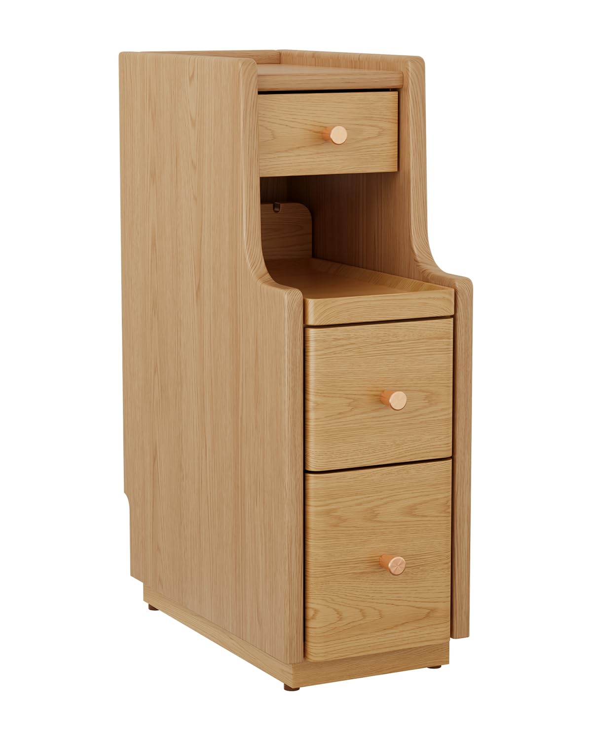Narrow Nightstand With 3 Drawers,Solid Wood Small Nightstand Natural, Modern Small Bedside Tables For Bedroom(Fully Assembly)