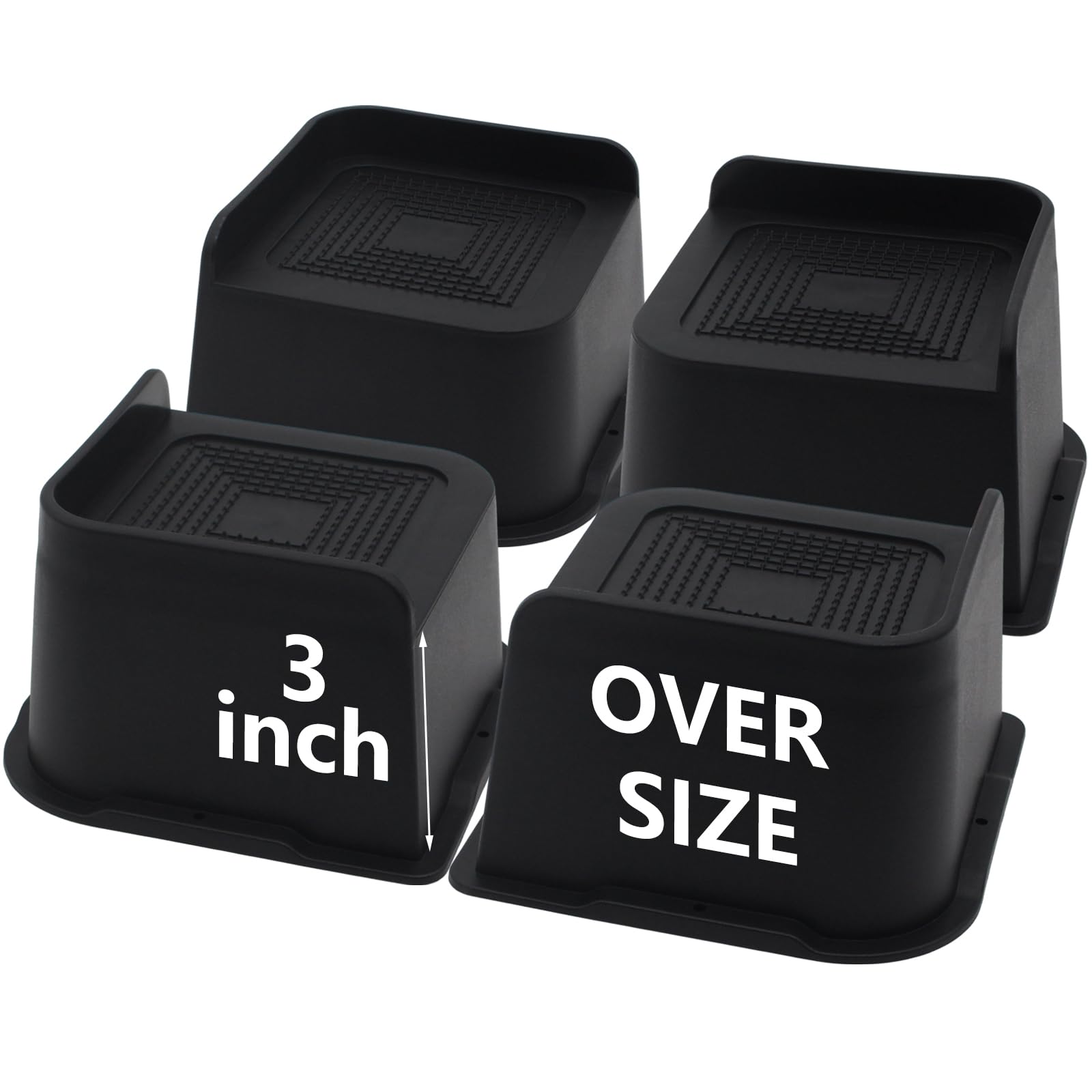 Hanihua 4 Pack Bed Risers 3 Inch Heavy Duty, Oversized Furniture Risers, Black Bed Lifts Risers For Table, Sofa, Chair, Couch, D
