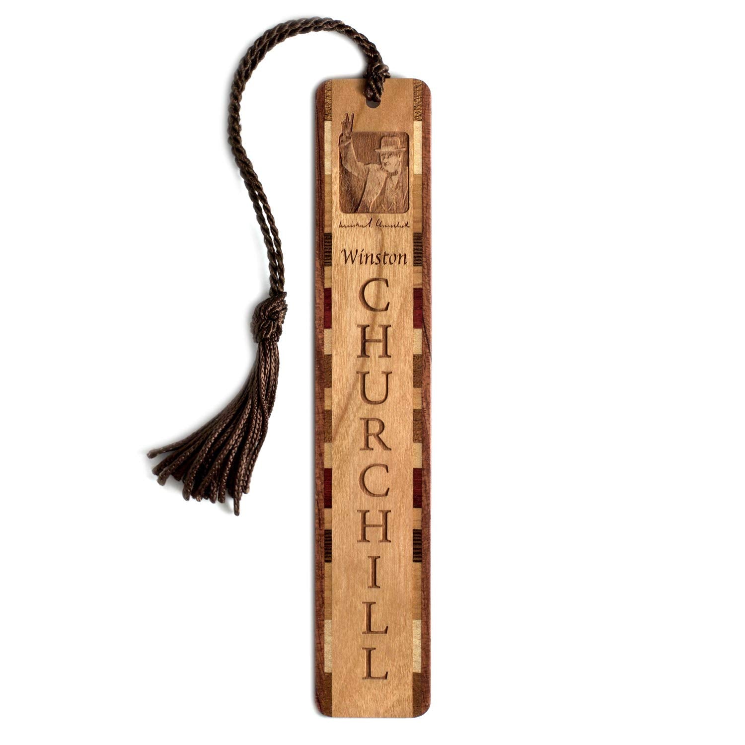 Wooden Bookmark Engraved Winston Churchill With Signature - Also Available With Personalization - Made In Usa