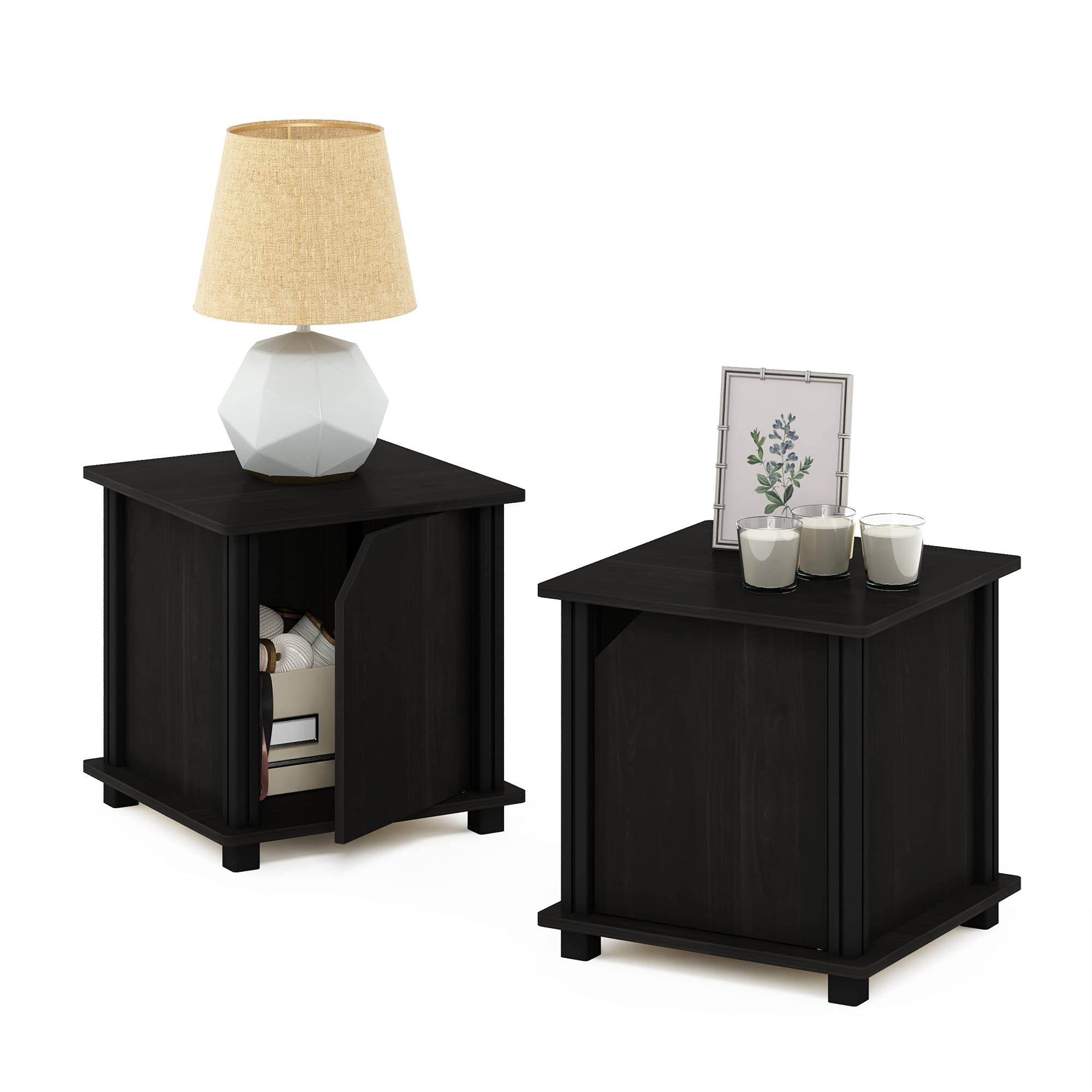 Furinno Brahms End Side Sofa Table/Nighstand with Storage, 2-Pack, Espresso/Black