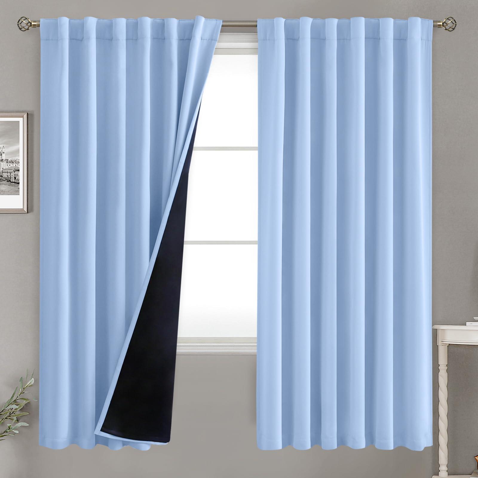 Bgment Full Blackout Curtains With Liner Thermal Curtains 72 Inches Long, Rod Pocket And Back Tab Double Layer Room Darkening Wi