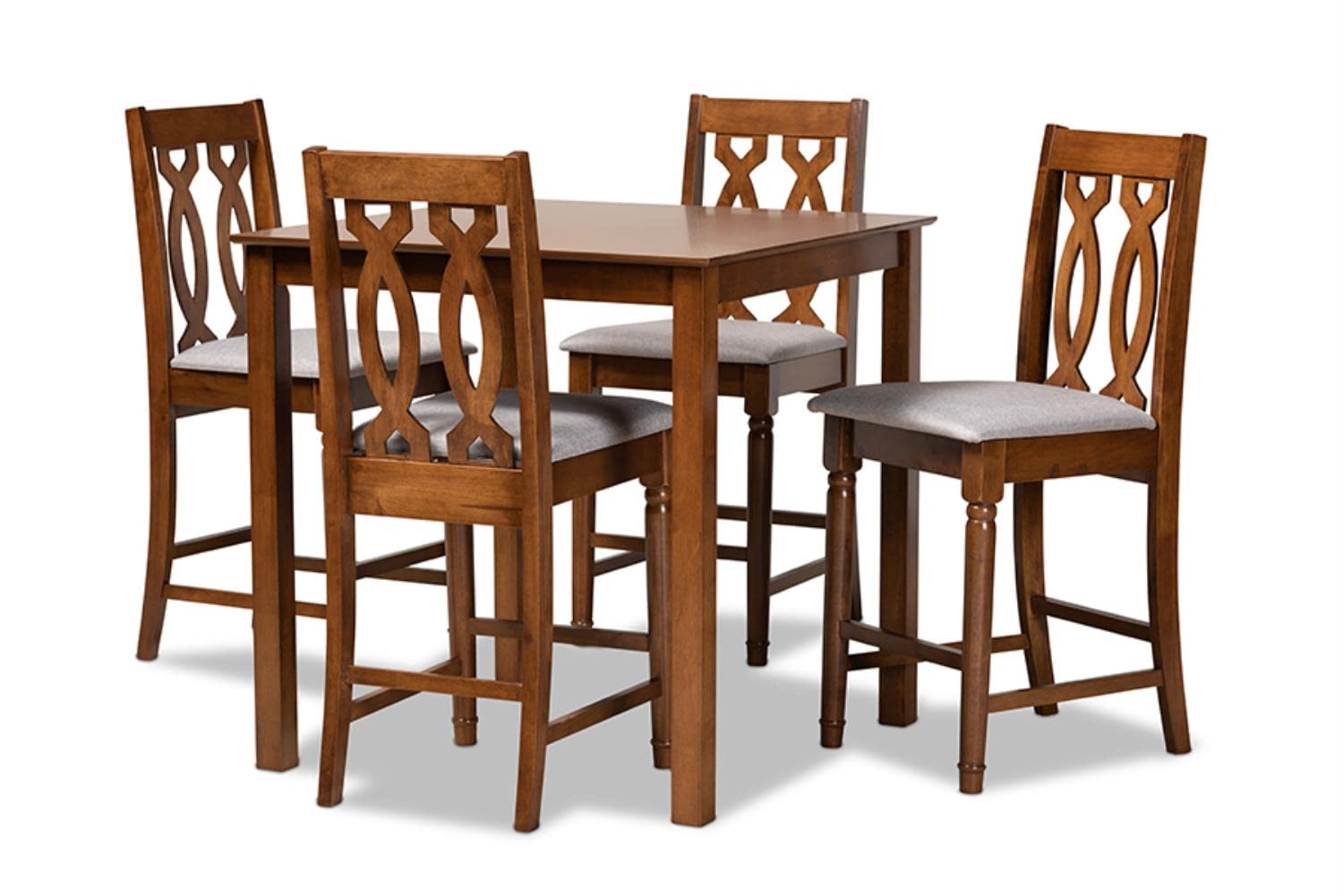 Baxton Studio Darcie Modern and Contemporary Grey Fabric Upholstered and Walnut Brown Finished Wood 5-Piece Pub Set