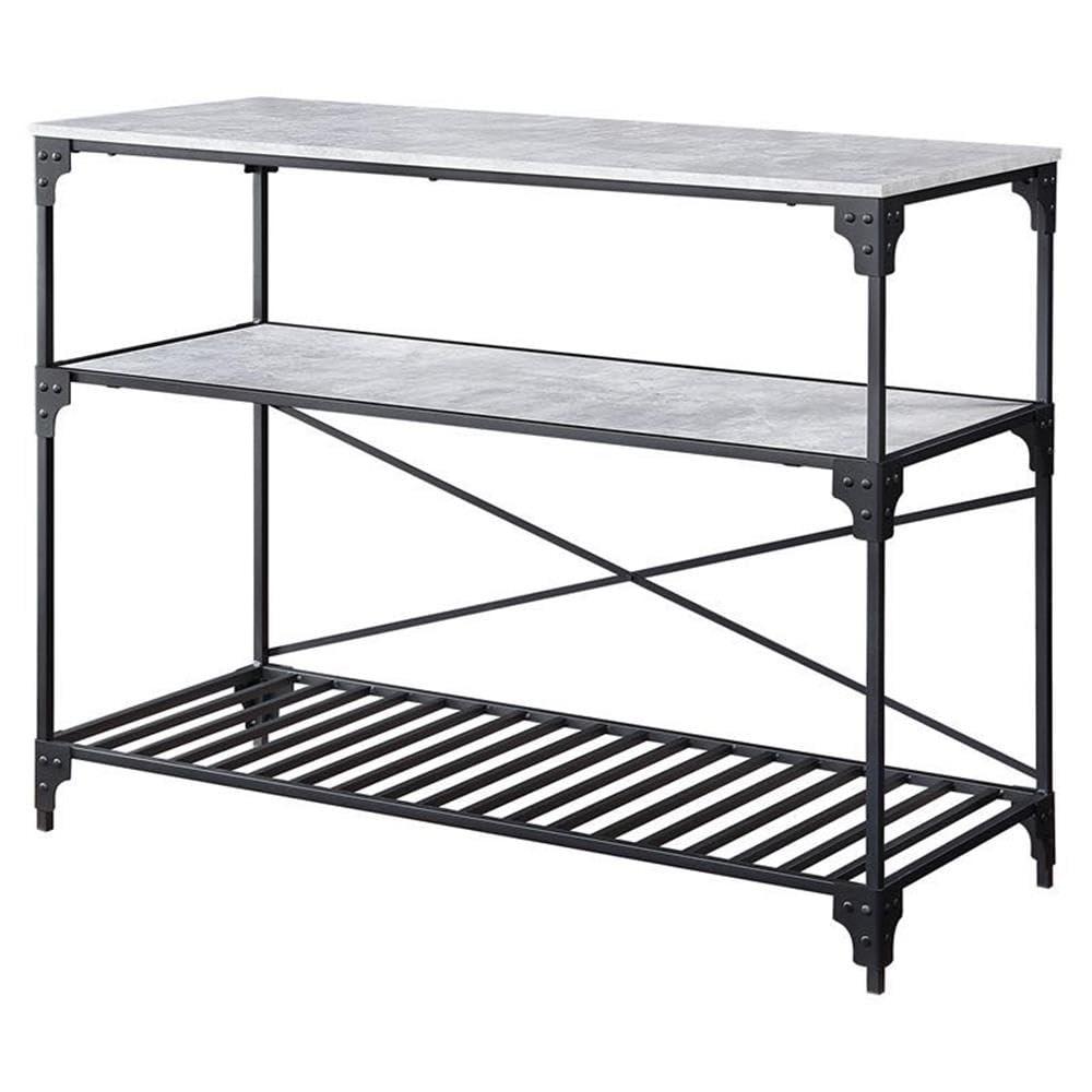 Acme Jakob 3 Tier Shelves Kitchen Island with Metal Frame in Black and Concrete