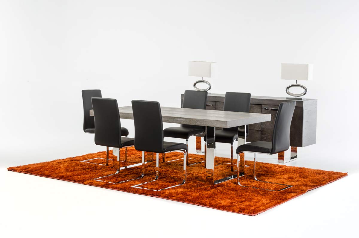 HomeRoots Veneer, Stainless Steel B 30' Grey Brush Veneer and Stainless Steel Dining Table