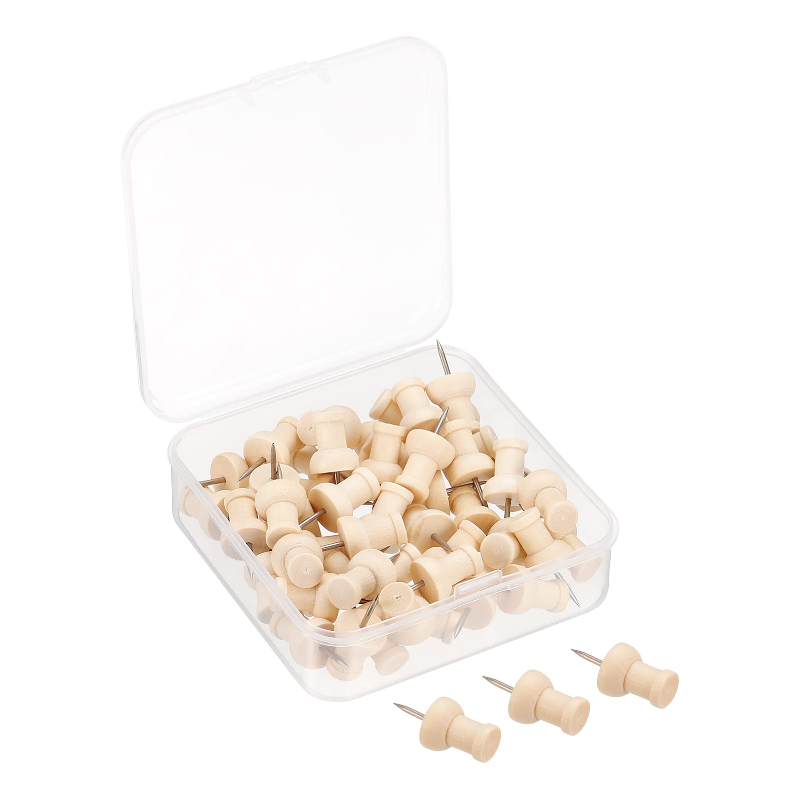 Patikil Wooden Push Pins, 50 Pack Thumb Tacks Decorative Wood Pushpin Clips For Map Picture Hanging Office Supplies, Beige