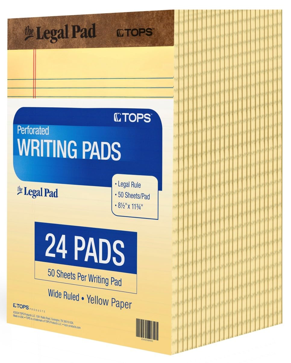 Tops Yellow Legal Pads 8.5 X 11 Wide Ruled Pack Of 24 - The Legal Pad Brand Notepads 8.5 X 11-50 Sheets Per Note Pad
