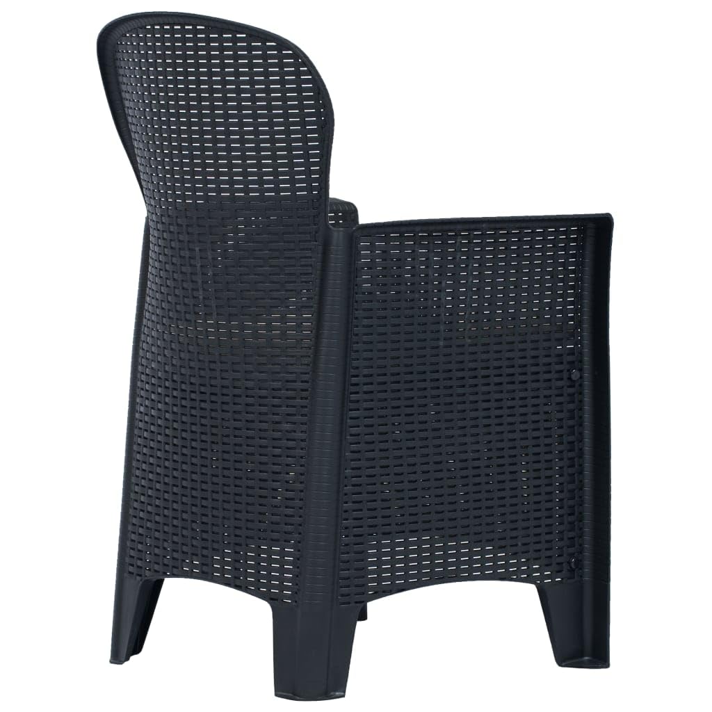 vidaXL Anthracite Plastic Patio Chairs with Cushion, Durable and Weather-Resistant, Lightweight, Rattan Look, 2 pcs Set for Garden, Terrace or Patio