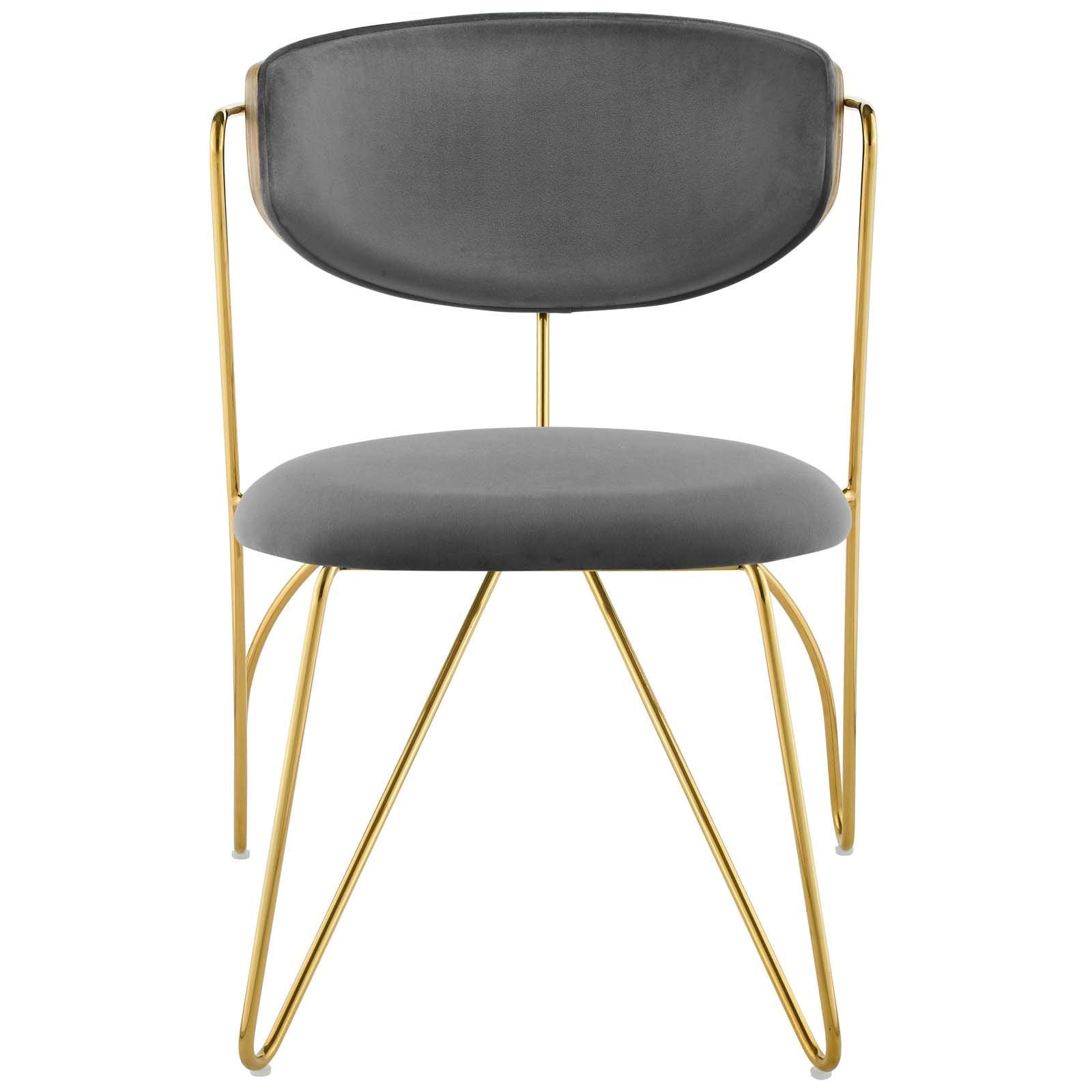 Modway Prevail Mid-Century Performance Velvet Metal Frame With Hairpin Legs Accent Dining Room Chair, Gold Gray