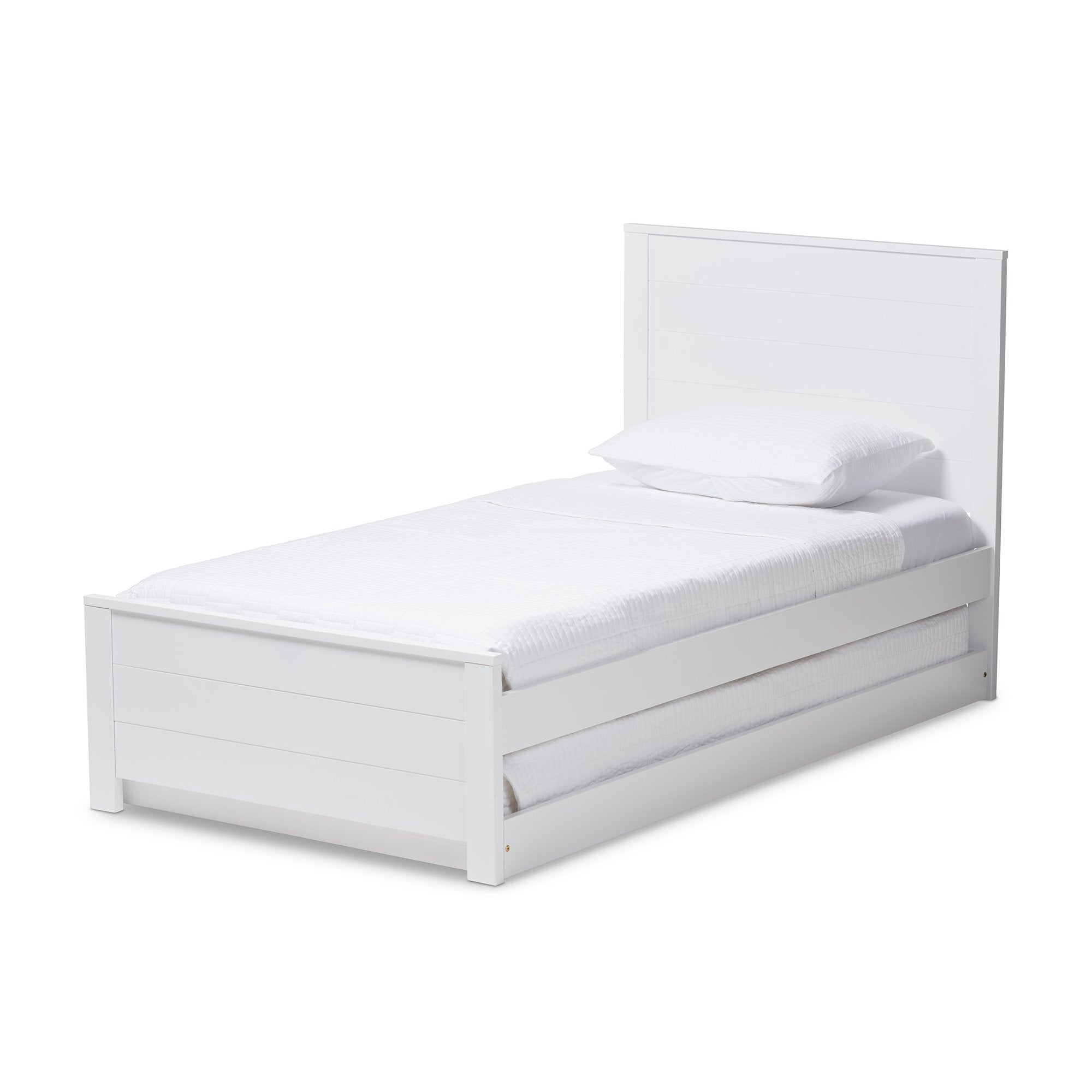 Baxton Studio Catalina Modern Classic Mission Style White-Finished Wood Twin Platform Bed with Trundle White/Twin//Dark Wood/Mission/Rubber Wood/Poplar/LVL