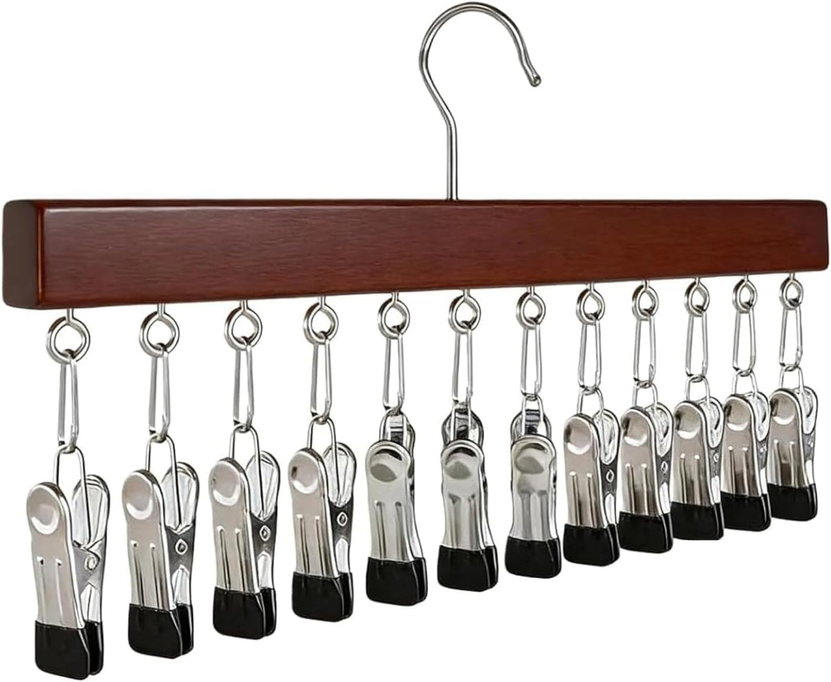 Clothes Hanger with 12 Metal Clips, 40 cm, Brown