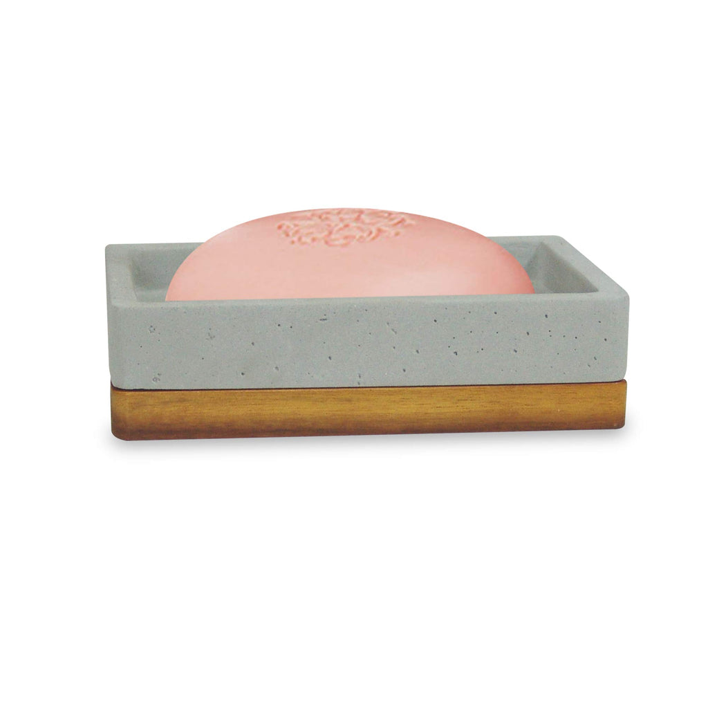 nu steel Concrete Bathroom Soap Bar Dish Holder in Real Cement and Wood for Bathrooms & Vanity Spaces