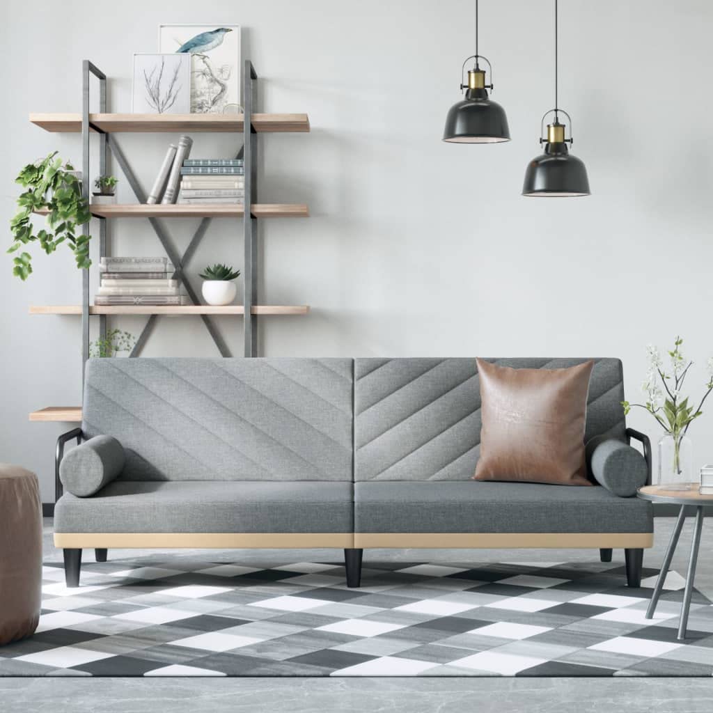 vidaXL Fabric Sleeper Sofas with Adjustable Backrest and Practical Pillows - Light Gray Sofa Bed with Sturdy Plywood Frame