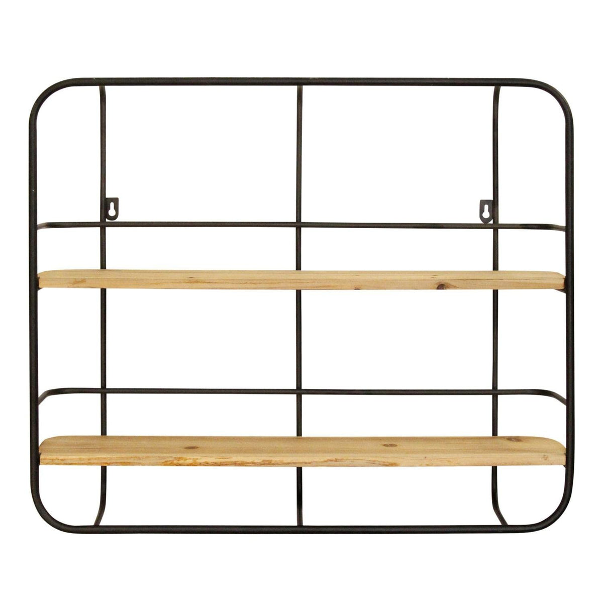 Stratton Home Décor Stratton Home Decor Metal Wall Shelf, 24.00W X 4.25D X 20.00H, Black, Natural Wood