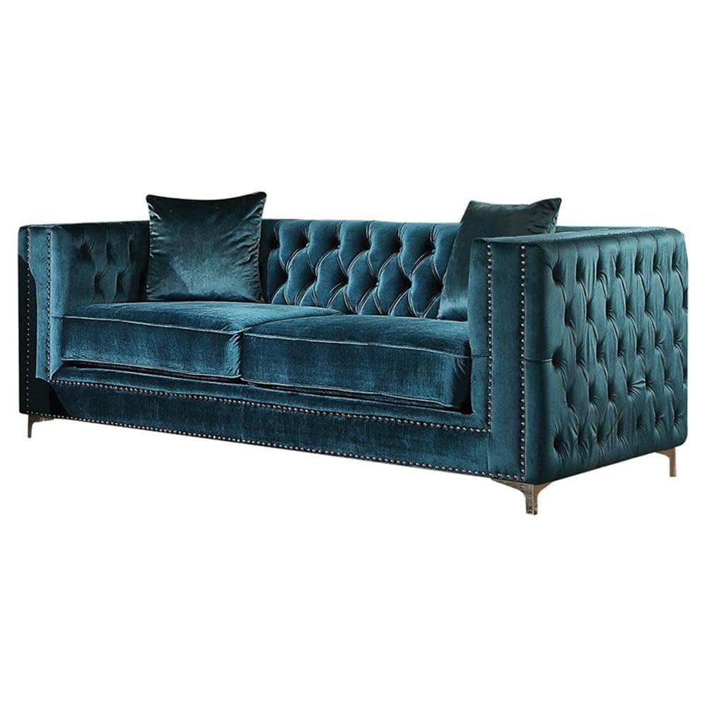 Acme Gillian Velvet Tufted Upholstered Tuxedo Loveseat