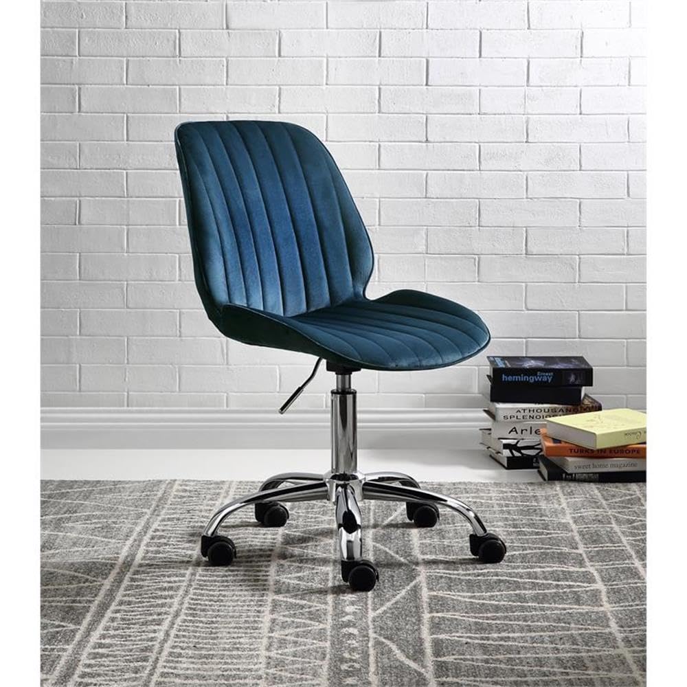 Acme Muata Tufted Velvet Armless Office Chair in Twilight Blue and Chrome