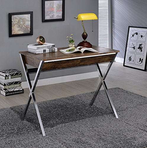 Acme Callers 2-Drawer Wooden Home Office Desk In Weathered Oak And Chrome
