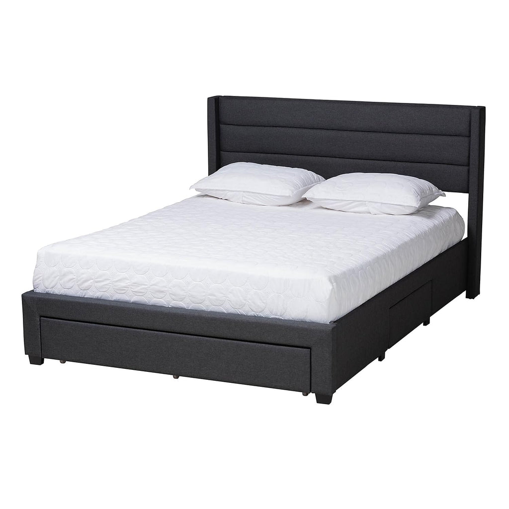 Baxton Studio Braylon Platform Storage Bed, Queen, Charcoal Grey/Dark Brown (232-13079-HiT)