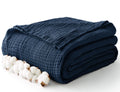 100% Cotton Muslin Blanket Large 50  x 70 , 6 Layers Breathable and Lightweight Navy Throw Blanket for Bed and Couch, Soft Quilt