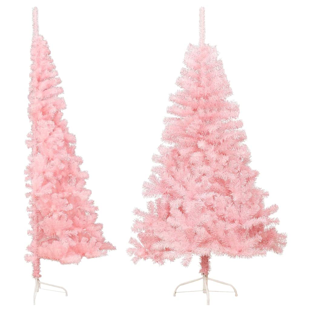 vidaXL 4 ft Pink Artificial Half Christmas Tree | PVC Crafted Tree with Steel Stand | Space-Saving Half-Round Design | Ideal for Modern Holiday Decor