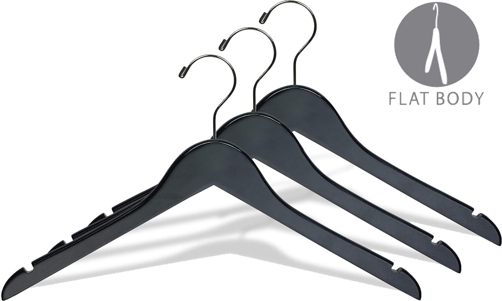 The Great American Hanger Company The American Company Wood, Box Of 25 Space Saving 17 Inch Flat W/Chrome Swivel Hook & Notches