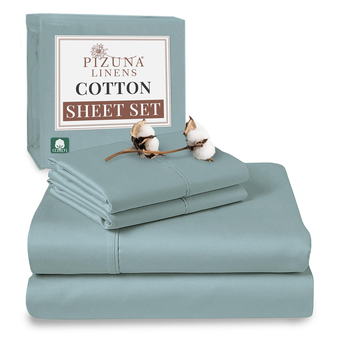 Pizuna Pure 100% Cotton Sheets Queen Size, Luxurious 400 Thread Count Long Staple Cotton Sateen Sheets Queen With 15'' Deep Pock