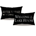 2Pack Lake House Decor Pillow Covers Double-Sided Printed Black Welcome To The Lake House Rectangular/Waist Cushion Cover Nautic