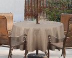 Youngseahome Outdoor Tablecloth Wrinkle-Free Stain Resistant Waterproof Polyester Fabric Table Cover With Zipper Umbrella Hole For Picnic/Party/Dinner/Patio Garden(70Inch Round,Zippered,Flax)