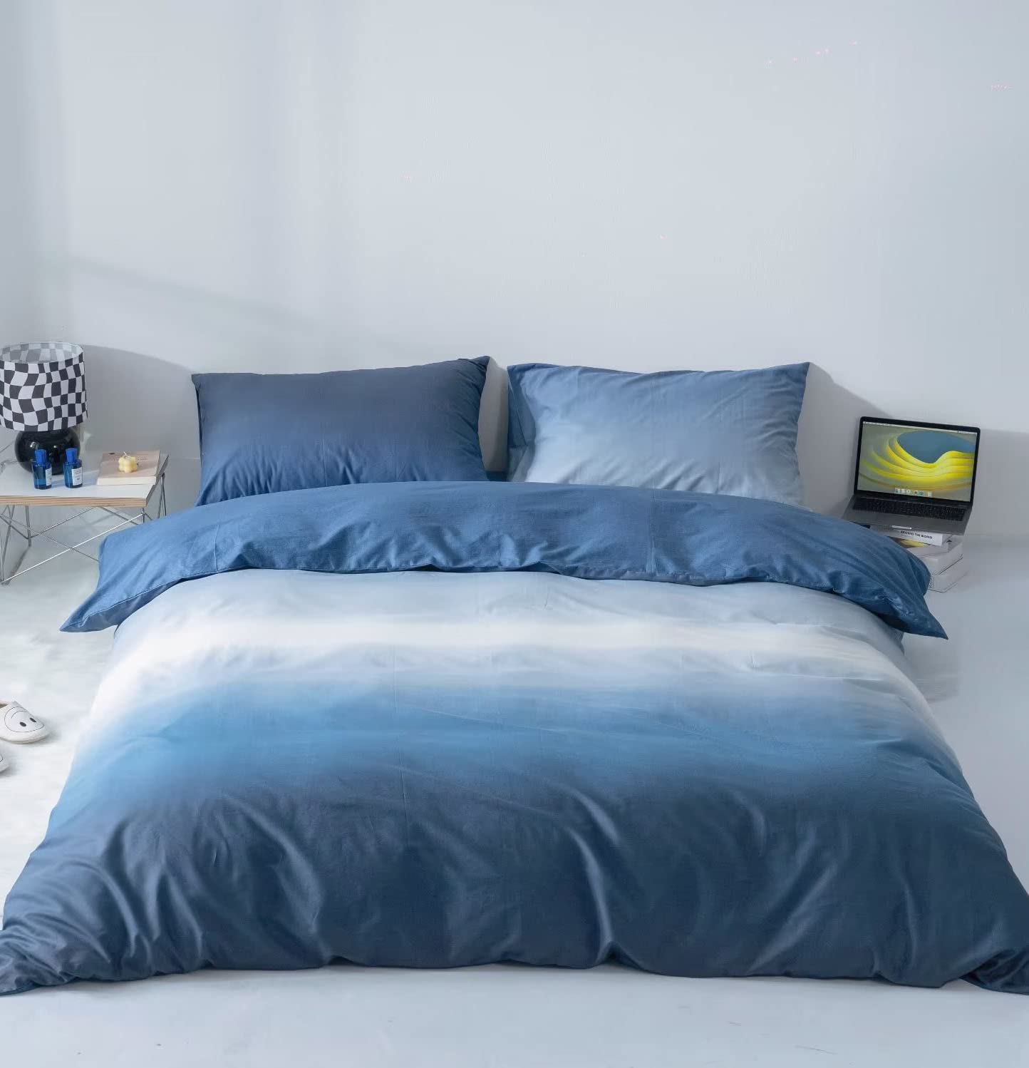 KAREVER Blue Gradient Comforter Set Cal King Gradient Blue Bedding Comforter Set Multicolor Light Blue Bedding Blanket Quilt Blu