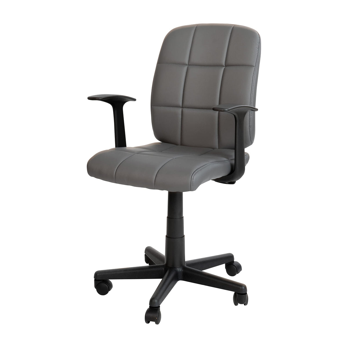 Flash Furniture Clayton Mid Back Swivel Task Chair with Arms - Gray Vinyl Upholstery - Tufted Back and 360° Swivel