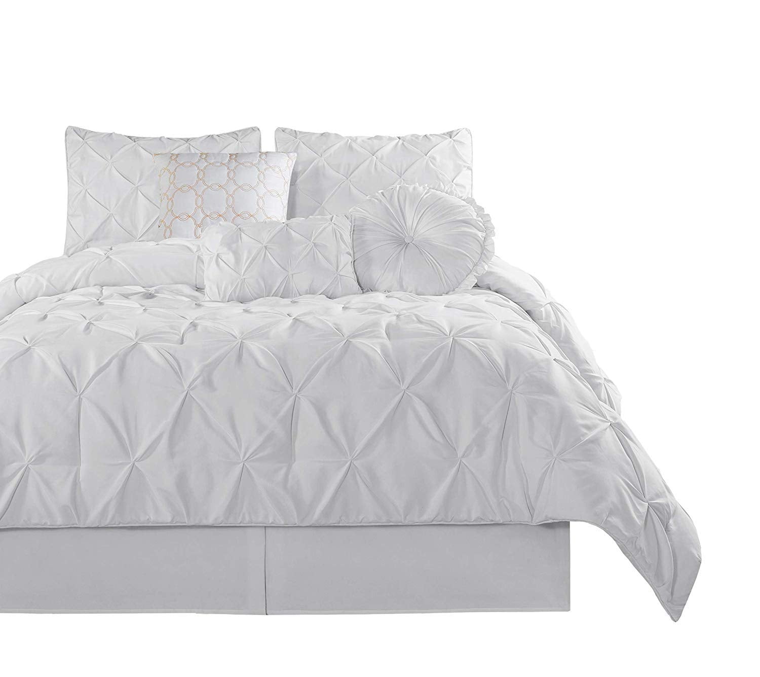 Chezmoi Collection Sydney 7-Piece Pinch Pleat Pintuck Bedding Comforter Set (King, White)