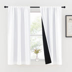Nicetown White 100% Blackout Curtains 45 Inches Long For Kitchen, Rod Pocket Basement Window Treatment Thermal Insulated Lined D