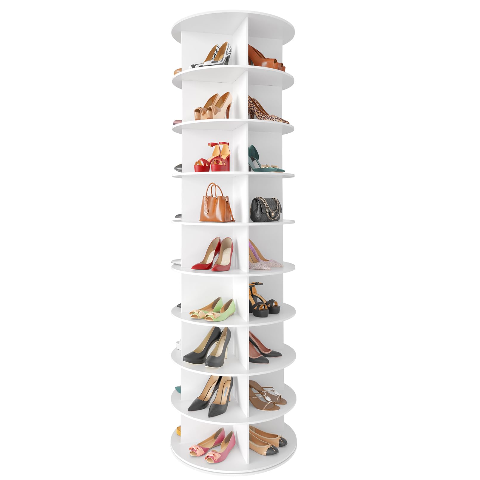 SpaceAid 9 Tier Rotating Shoe Rack Tower, Spinning Shoe Display Lazy Susan, Revolving 360 Shoe Rack Storage Round Carousel, Vert