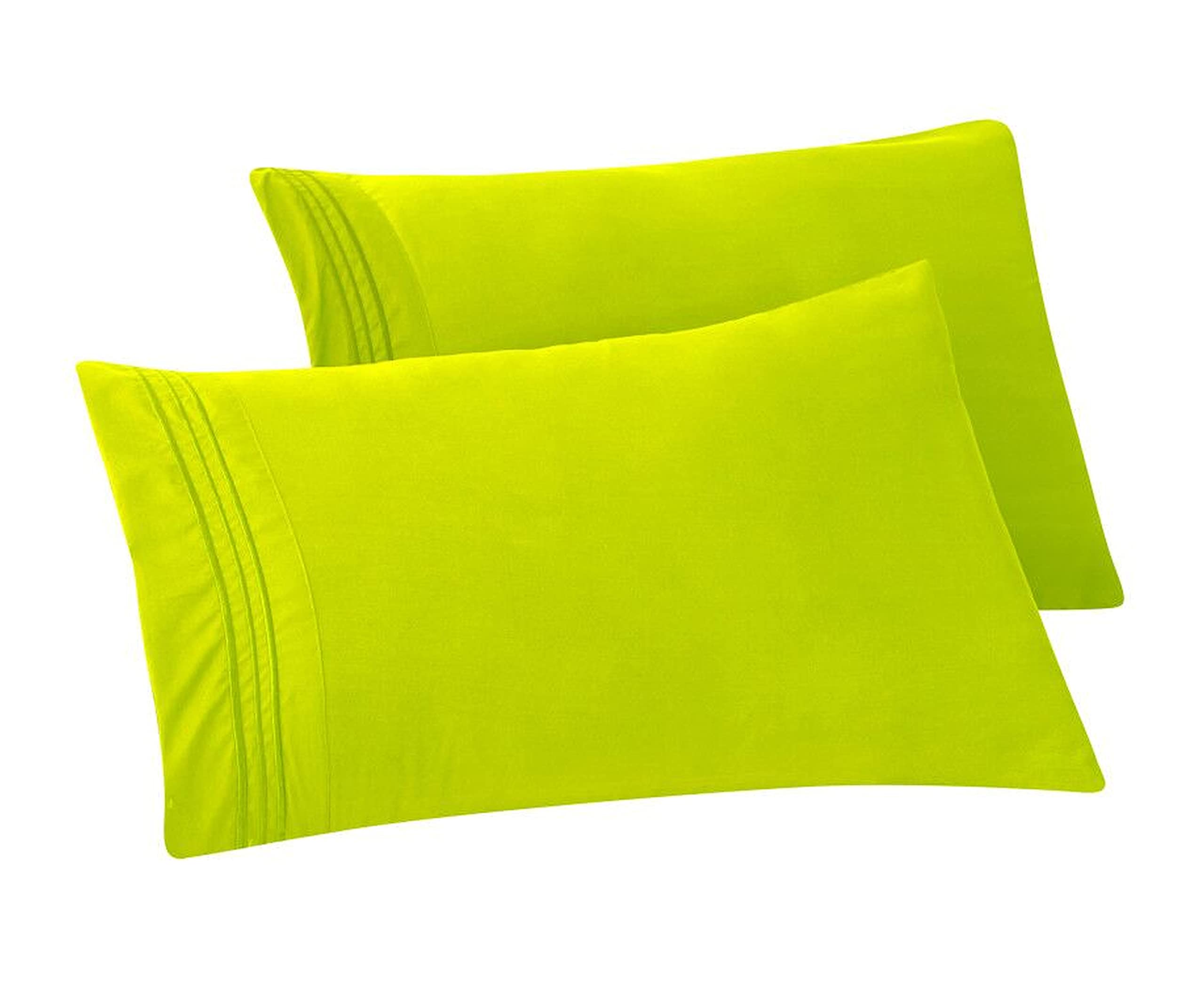 Elegant Comfort Solid Pillowcases 1500 Thread Count Egyptian Quality - Easy Care, Smooth Weave, Wrinkle And Stain Resistant, Easy Slip-On, 2-Piece Set, King Pillowcase, Lime