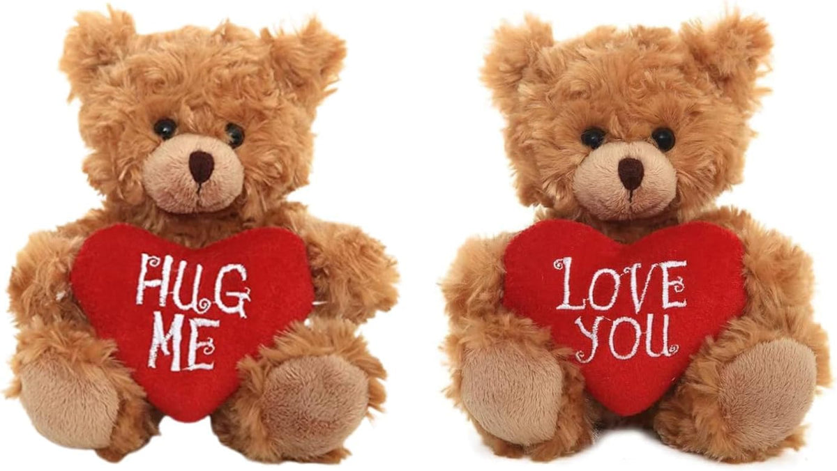 Made By Aliens Plush Stuffed Animal Mocha Heart Bear - 2 Pack Hug Me & Love You Bears Set - Plush Toy For Kids & Adults Valentin