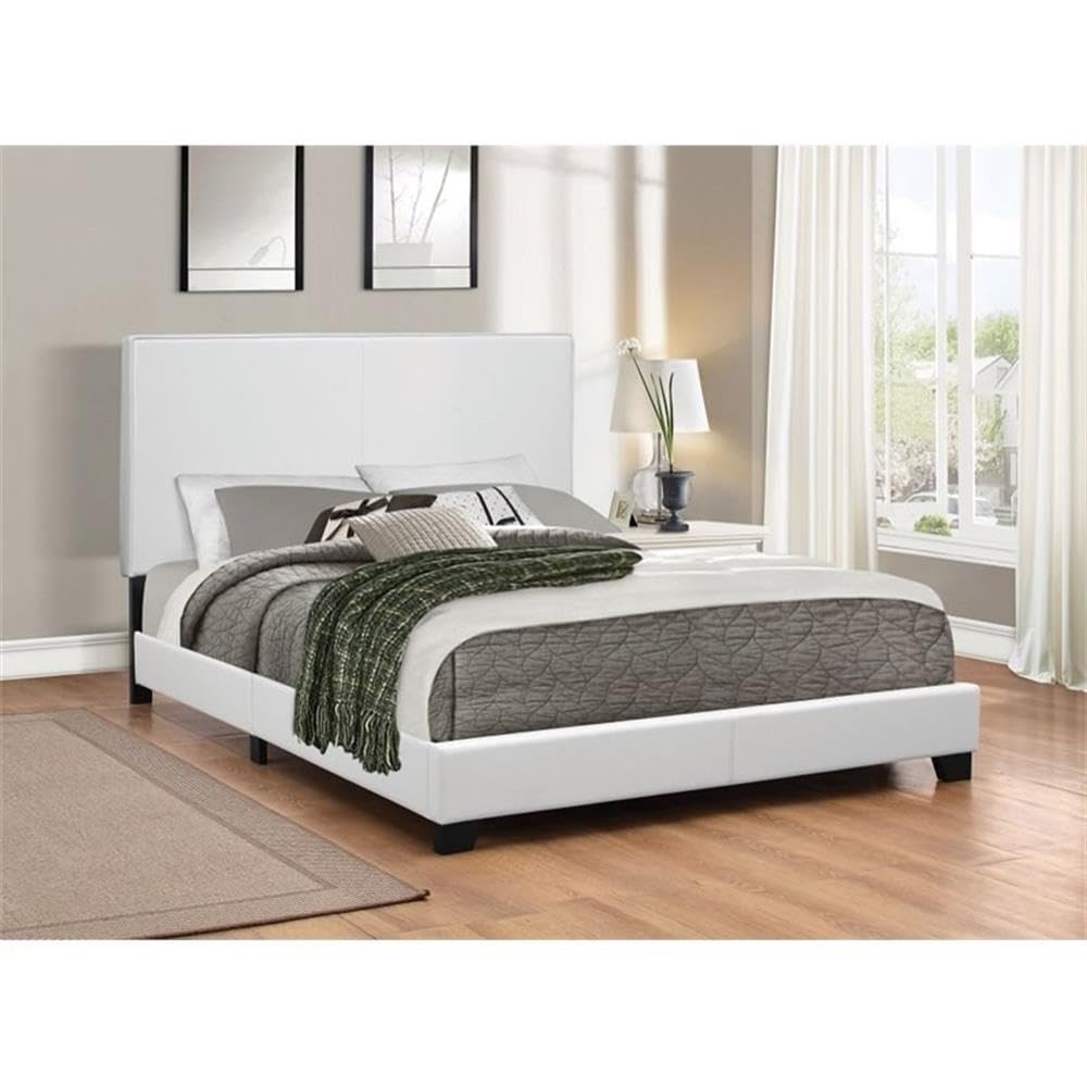 Coaster Home Furnishings Mauve Transitional Leatherette Upholstered Queen Size Panel Bed Frame Platform Bed 47-inch Headboard White 300559Q