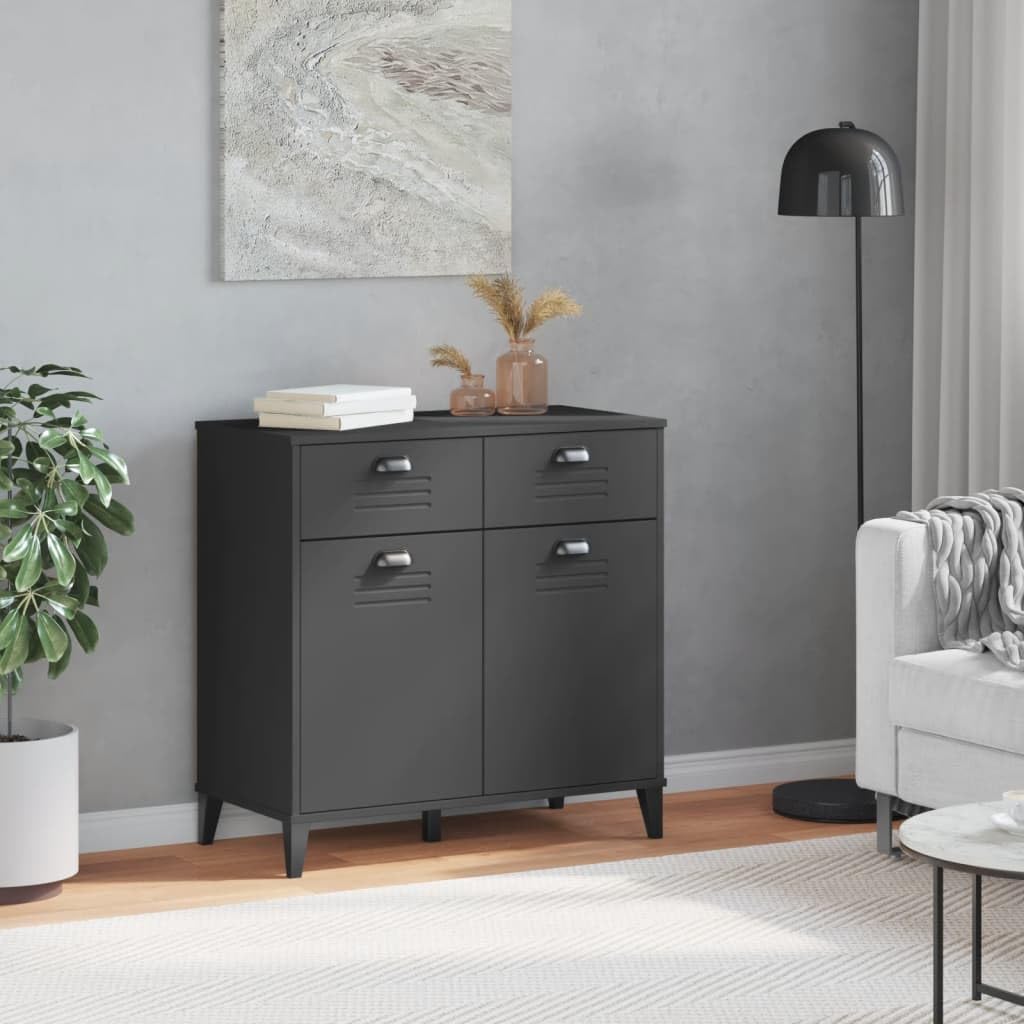 vidaXL Sideboard Storage Buffet/Cabinet - Anthracite Gray, Engineered Wood; Industrial Design, Ample Storage, Practical Handles, Display Top, 31.5 x 15.7 x 31.5 in