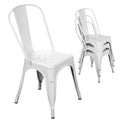 Nazhura Metal Dining Chair Farmhouse Tolix Style For Kitchen Dining Room Café Restaurant Bistro Patio, 18 Inch, Stackable, Waterproof Indoor/Outdoor (Sets Of 4) (White)