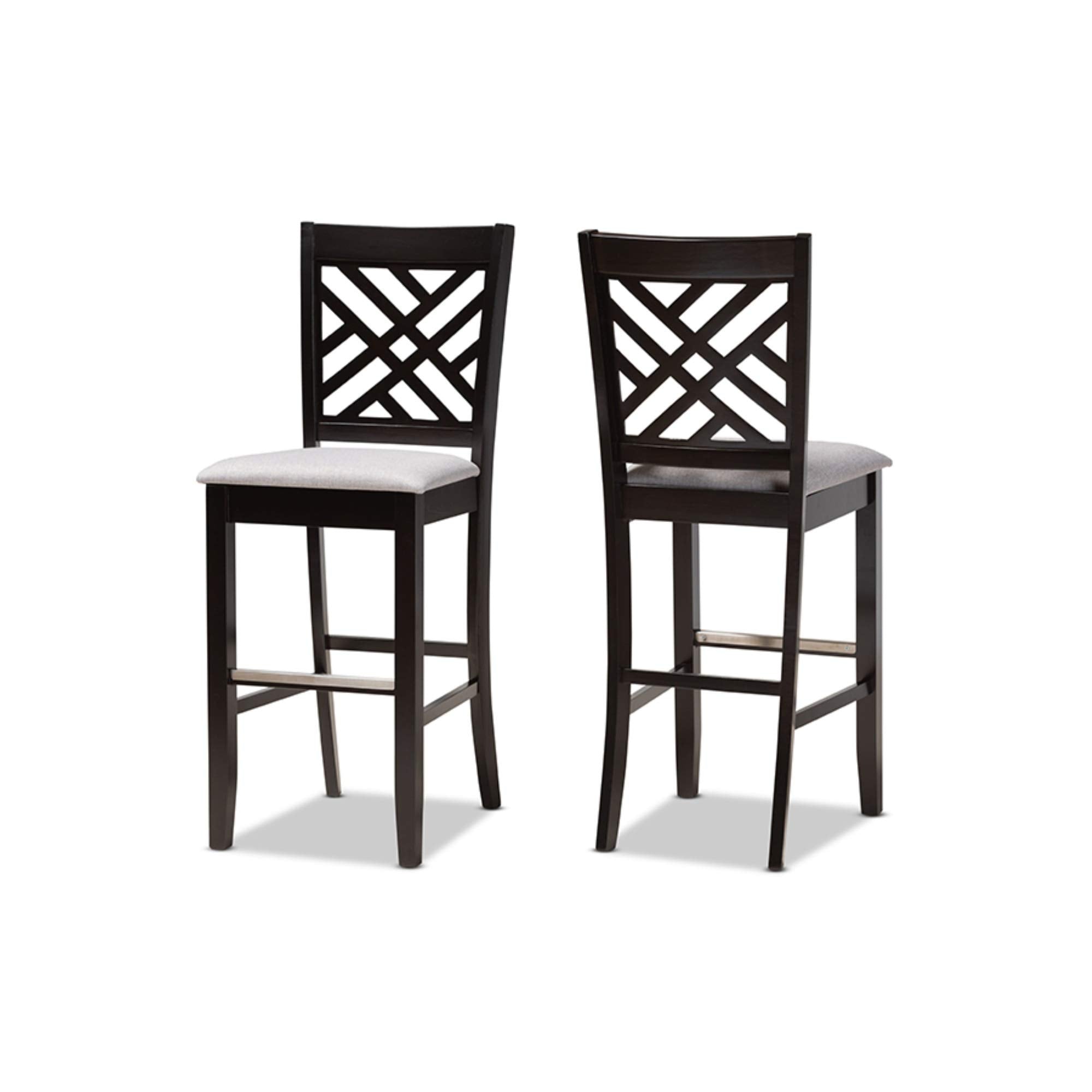 Baxton Studio Jason Modern and Contemporary Grey Fabric Upholstered and Espresso Brown Finished Wood 2-Piece Bar Stool Set