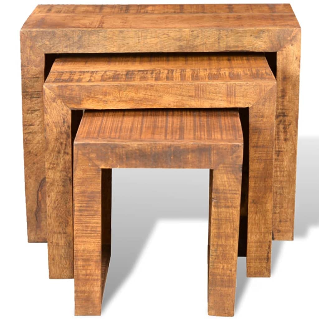 vidaXL Three-Piece Antique-Style Nesting Tables - Solid Mango Wood, Sturdy Construction, Versatile Usage, Space-Saving and Stackable Design, Unique Wood Grains